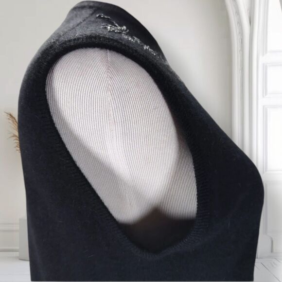 Vintage 60s Cashmere Midi Shift Dress Size M Beaded Crew Neckline Mod Sleeveless - Picture 7 of 14